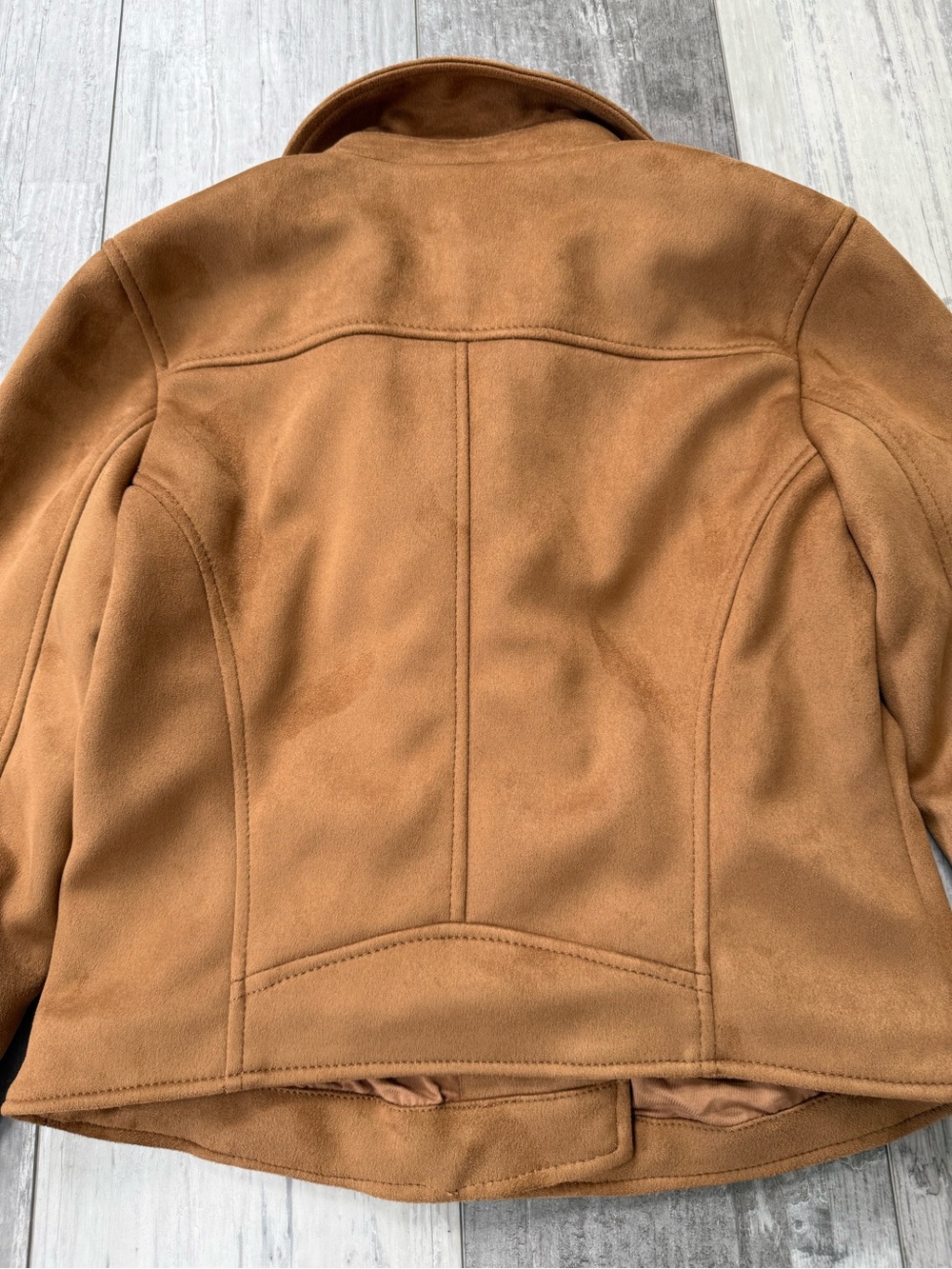 NWT Abercrombie & Fitch Faux Suede Moto Jacket Camel Vegan Leather Size Small - Picture 13 of 14